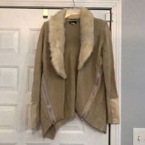 Faux fur zipper cardigan